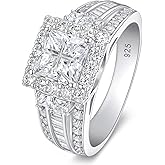 SHELOVES AAAAA CZ Princess Cut Engagement Ring for Women Vintage Halo Wedding Ring 925 Sterling Silver Sz 5-10