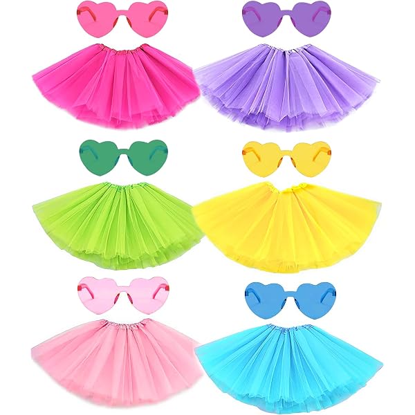 Kit Com 4 Saias Tutu E Óculos De Coração - Tule 4 Camadas Para Festas E Halloween