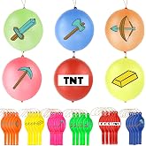 30Pcs Pixel Punch Balloons, Thickened Neon Punching Balloon Heavy Duty Party Favors with Rubber Band Handle, Bouncy Balls for Birthdays, Games, Goodie Bag Stuffer Supplies