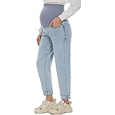 POSHGLAM Women's Maternity Jeans Over Belly Comfy Stretch 28'' Boyfriend Jeans Loose Pregnancy Pants, S-XXL