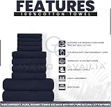 GC GAVENO CAVAILIA Towels 10 Piece Egyptian Cotton Navy Bale Set 4xFace 4xHand view 2