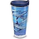 Tervis Made in USA Double Walled Guy Harvey Insulated Tumbler Cup Keeps Drinks Cold & Hot, 24oz, Blue Dolphins