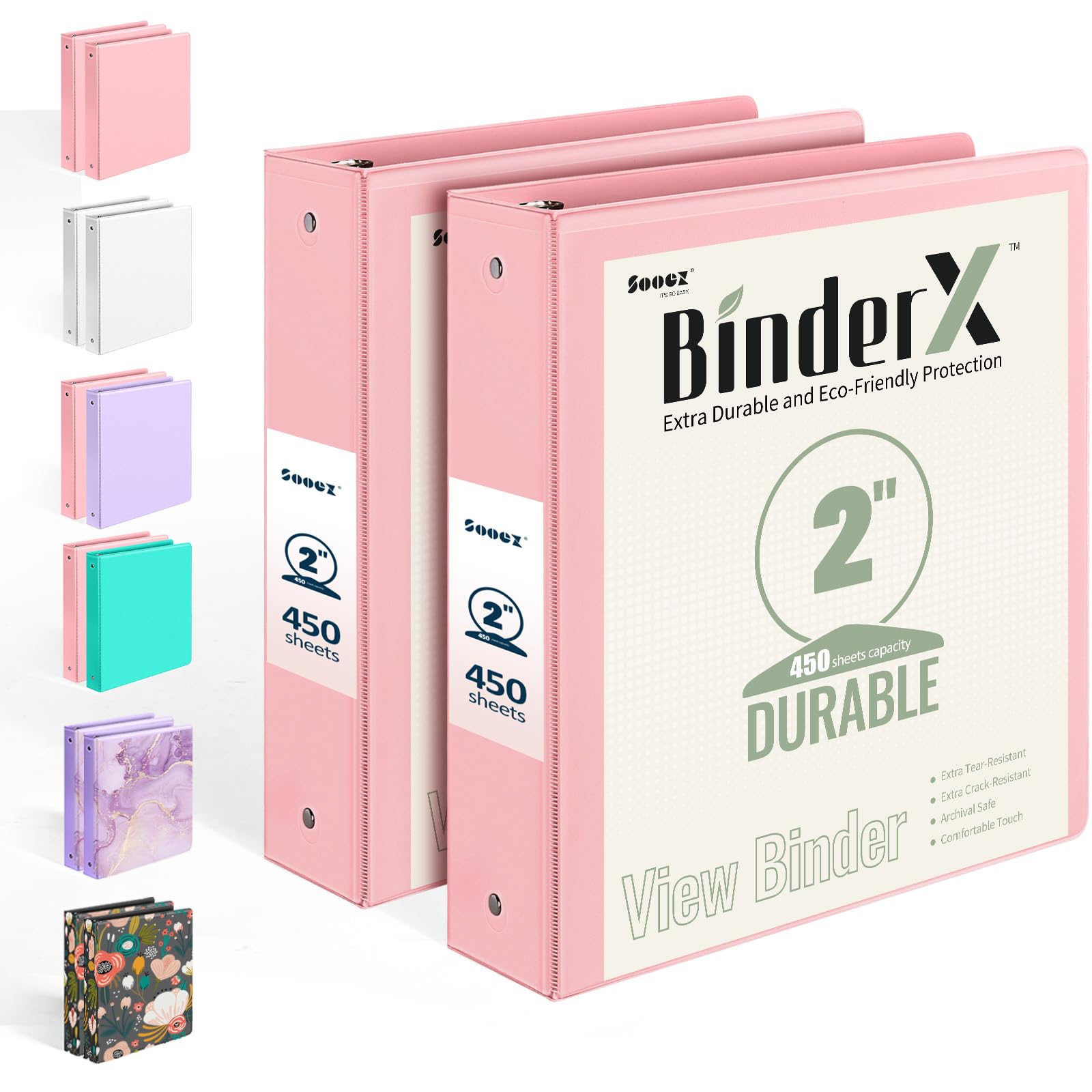 2 Pack BinderX Extra Durable 3 Ring Binder, 2 Inch