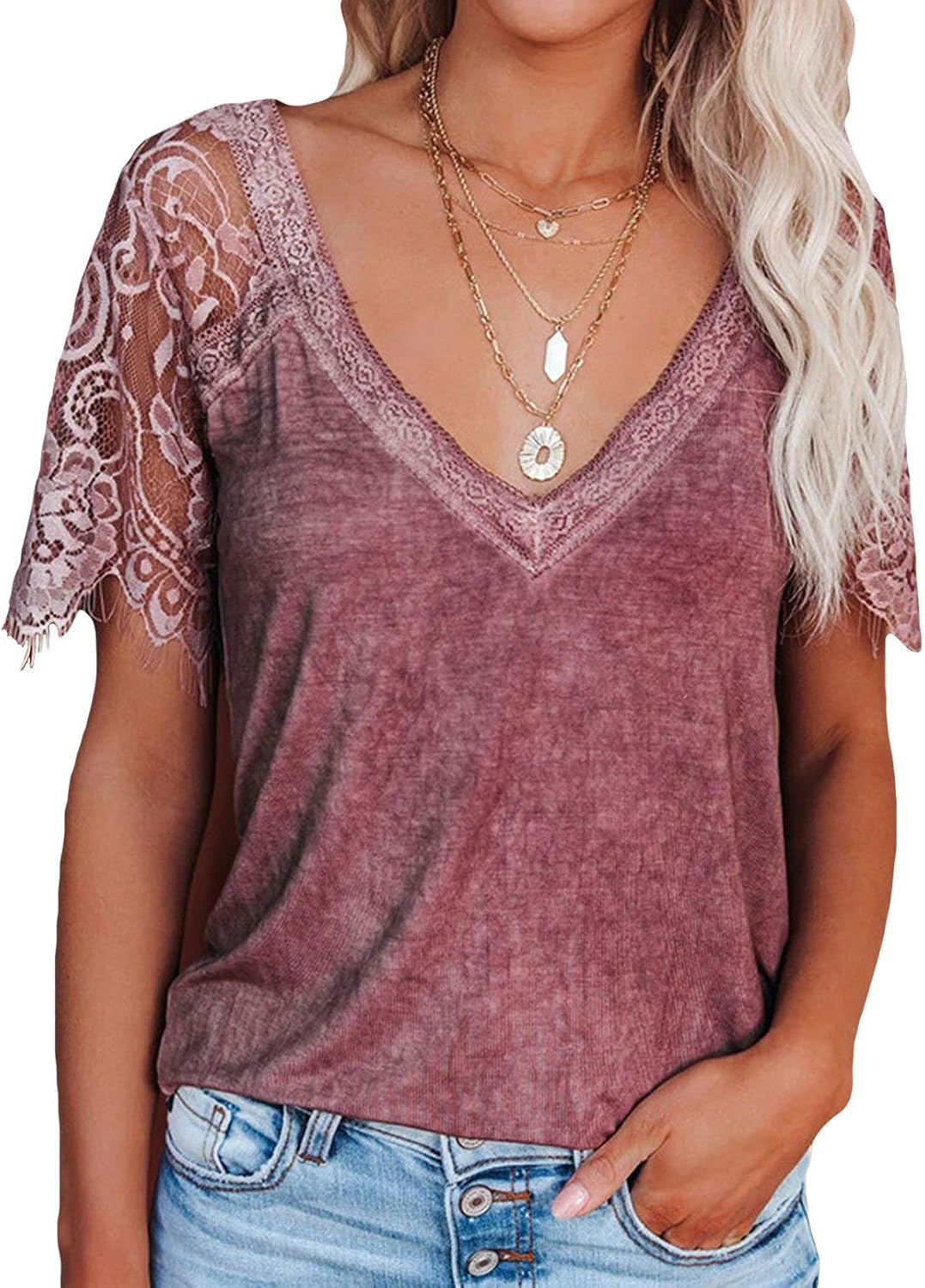 Camiseta De Manga Corta Con Encaje Para Mujer - Blusa Holgada Y Suave, Perfecta Para Verano O Looks Casuales