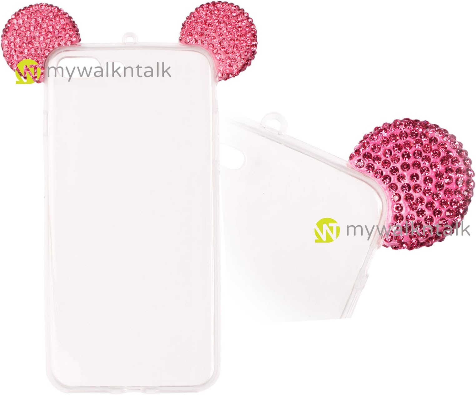 WalknTalk® Bling Mickey Mouse Ears Crystal Diamond Back Case Cover For iPhone Samsung(Dark Pink Apple iPhone 6 Plus)