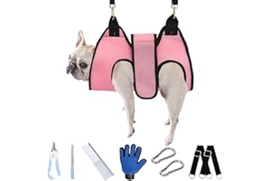 Pet Grooming Hammock for Dogs and Cats, JUOUWEHE Dog Grooming Hammock Kit with Tools for Bathing Grooming Trimming Pet Nails at Home, Grooming Hammock Helper, Color Pink Size XS