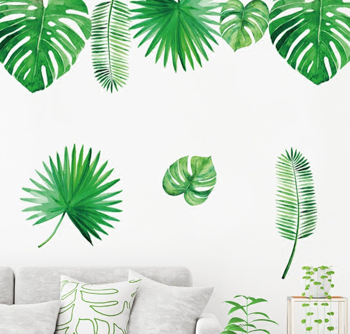 YIHOPAINTI DIY Removable Wall Decal Stickers Love Palm Tree Wall Stickers for Kids Room Living Room Office Bathroom Kitchen Bedroom Home Decor (Fresh Leaves 19x27)