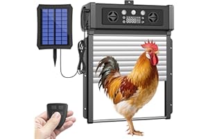 LOBELINE Automatic Chicken Coop Door Solar Powered, LCD Display Chicken Door with Timer & Light Sensor, 4 Modes Auto Chicken Door Solar with Remote Control, Anti-Pinch & Weather Proof Coop Door (Black)