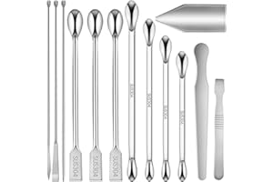 Artcome 304 Stainless Steel Lab Tool Set – 13 PC Sampling and Measuring Kit, Includes Double-Ended Spoons, Spatulas, Long Stirring Spatula, Reagent Wighting Tray, Ideal for Laboratory & Industrial Use