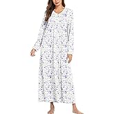 Ekouaer Cotton Nightgowns for Women Long Sleeve Nightgown Full Length Night Gown Soft Comfy Nightdress Button Sleep Shirts
