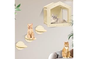 UGIFTT Cat Wall Shelves, Cat Shelves and Perches for Wall, Cat House Fit Cat Up to 25Lbs, 1 Cat Condo House and 3 Large Cat Steps with Scratching Pad, Cat Climbing Shelf for Indoor, Cat Wall Furniture