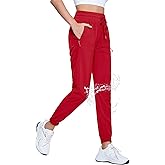 TACVASEN Women's Joggers with Pockets Lightweight Quick Dry Hiking Pants Athletic Travel Workout Running Outdoor Red S