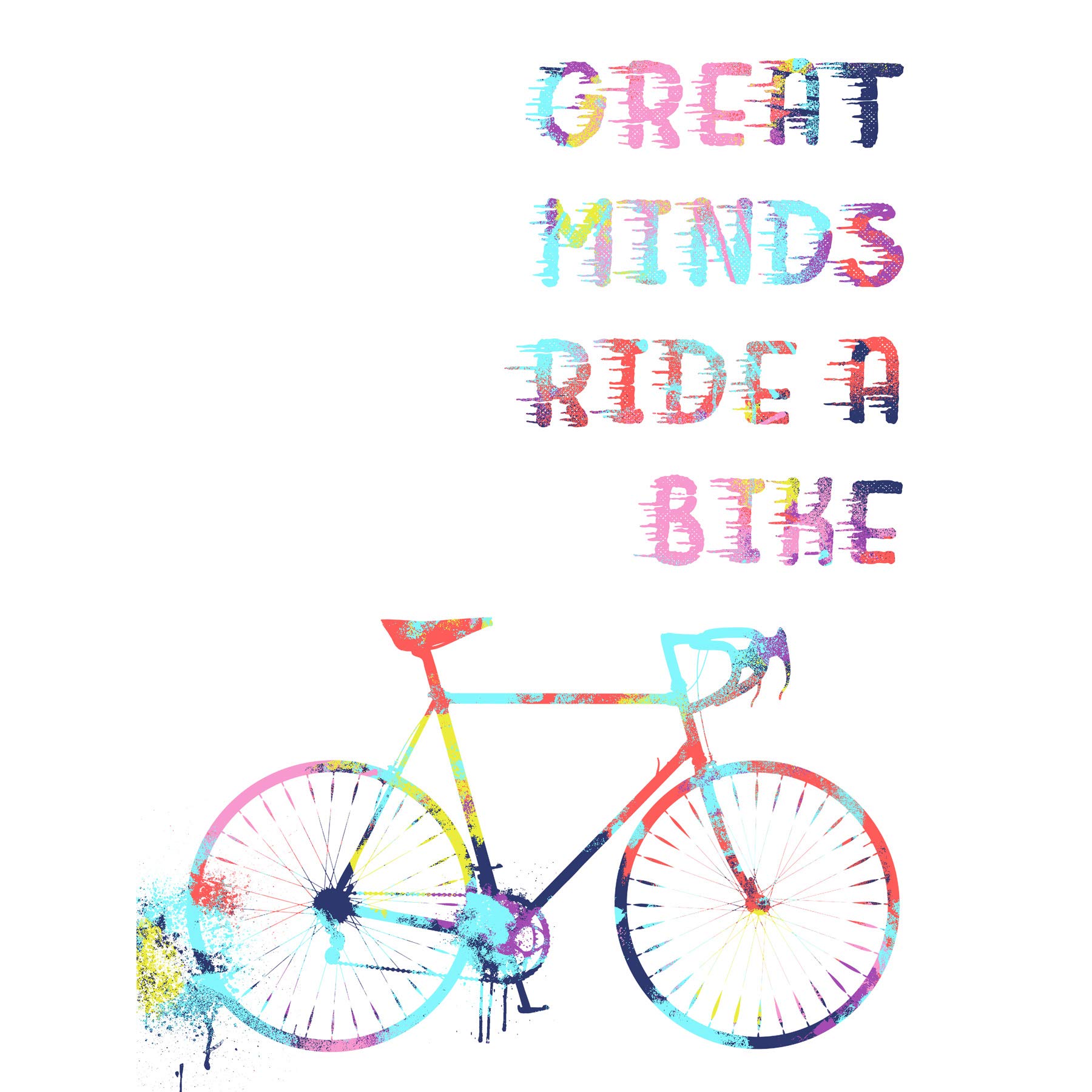 Bicycle Colourful Great Minds Ride Large Canvas Wall Art Print