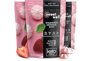Meringue Cookies, Low Carb Keto Snack, Gluten-Free Keto Cookies Sweetened with Plant-Based Stevia, Sugar-Free Low Calorie Snacks, Strawberry, Pack of 3 - Sweetwell
