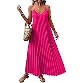 Kvlrous Women's Summer Casual V Neck Sleeveless Strappy Pleated Flowy Loose Maxi Long Beach Dress