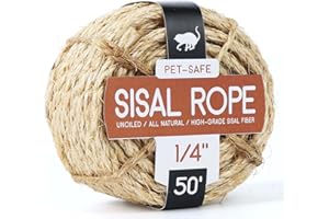 RADIX ROPE Twisted Sisal Rope 1/4" x 50ft - All Natural Chemical Free, Cat Tree Rope Twine for Scratching Post Repair, Replacement, and Crafts Gardening Home Decorating