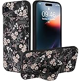 Ufbara Compatible with iPhone Air Case for Women Men, Cute Flower Floral Pattern, Built in Adjustable Metal Wrist Strap Grip Hand Holder Kickstand Soft Silicone Cover 6.5 Inch, Black