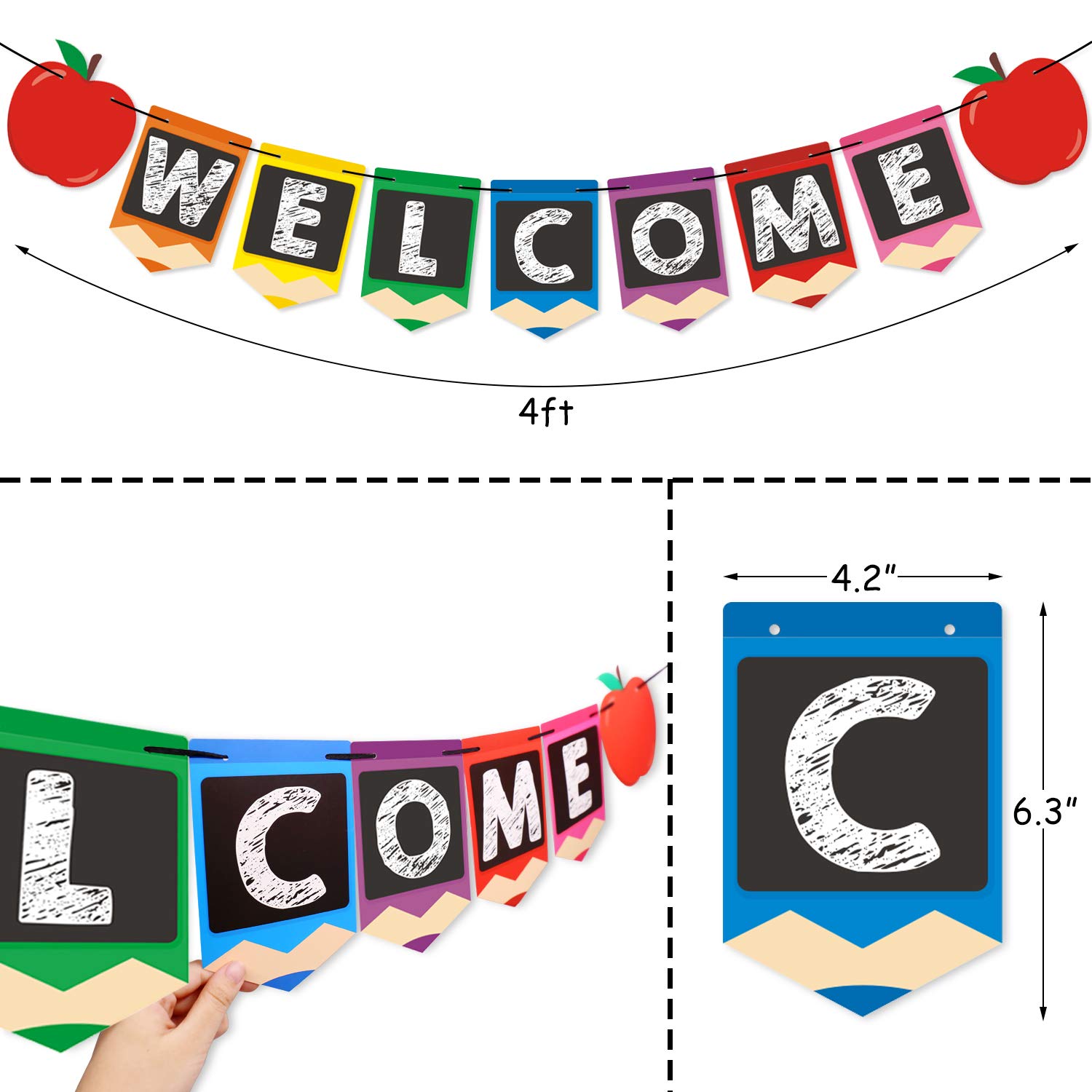 Bessmoso Welcome Banner Kids Back To School Theme Party Apple