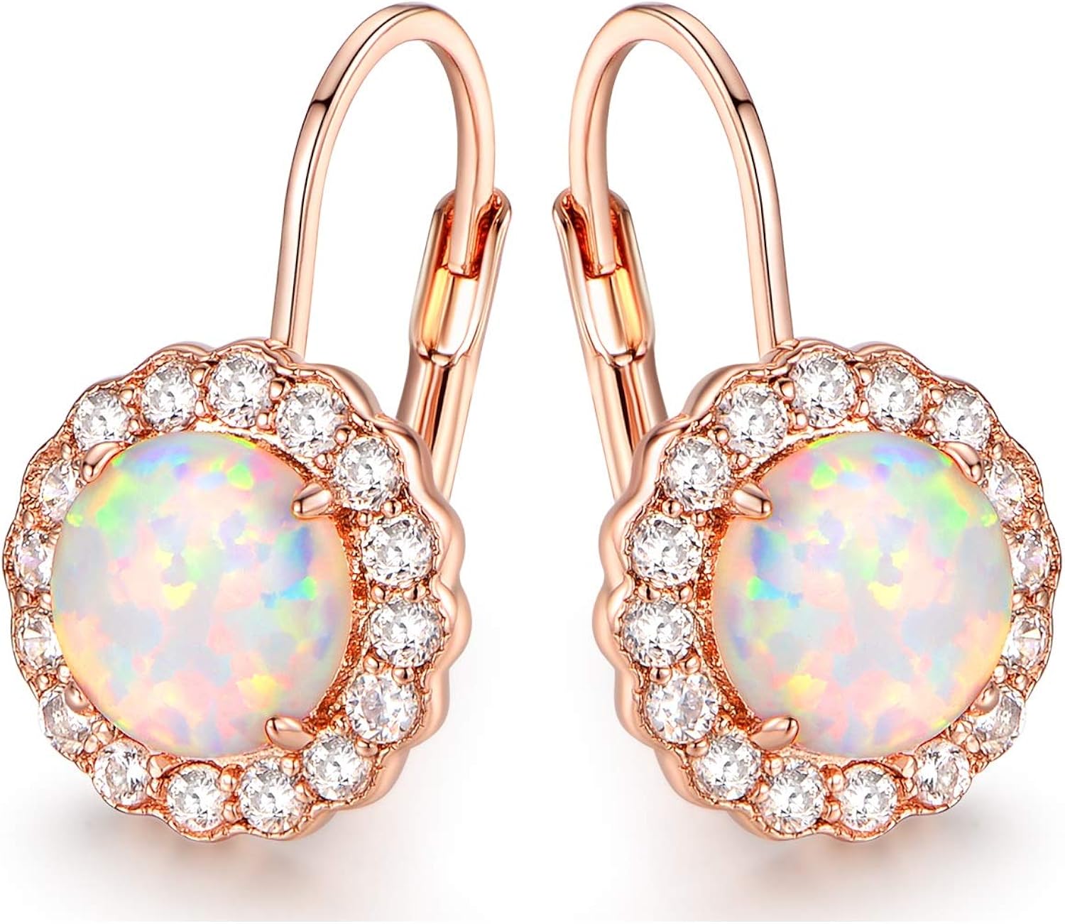 Barzel White Gold Plated Created Fire Opal & Cubic Zirconia Flower Huggie Earrings