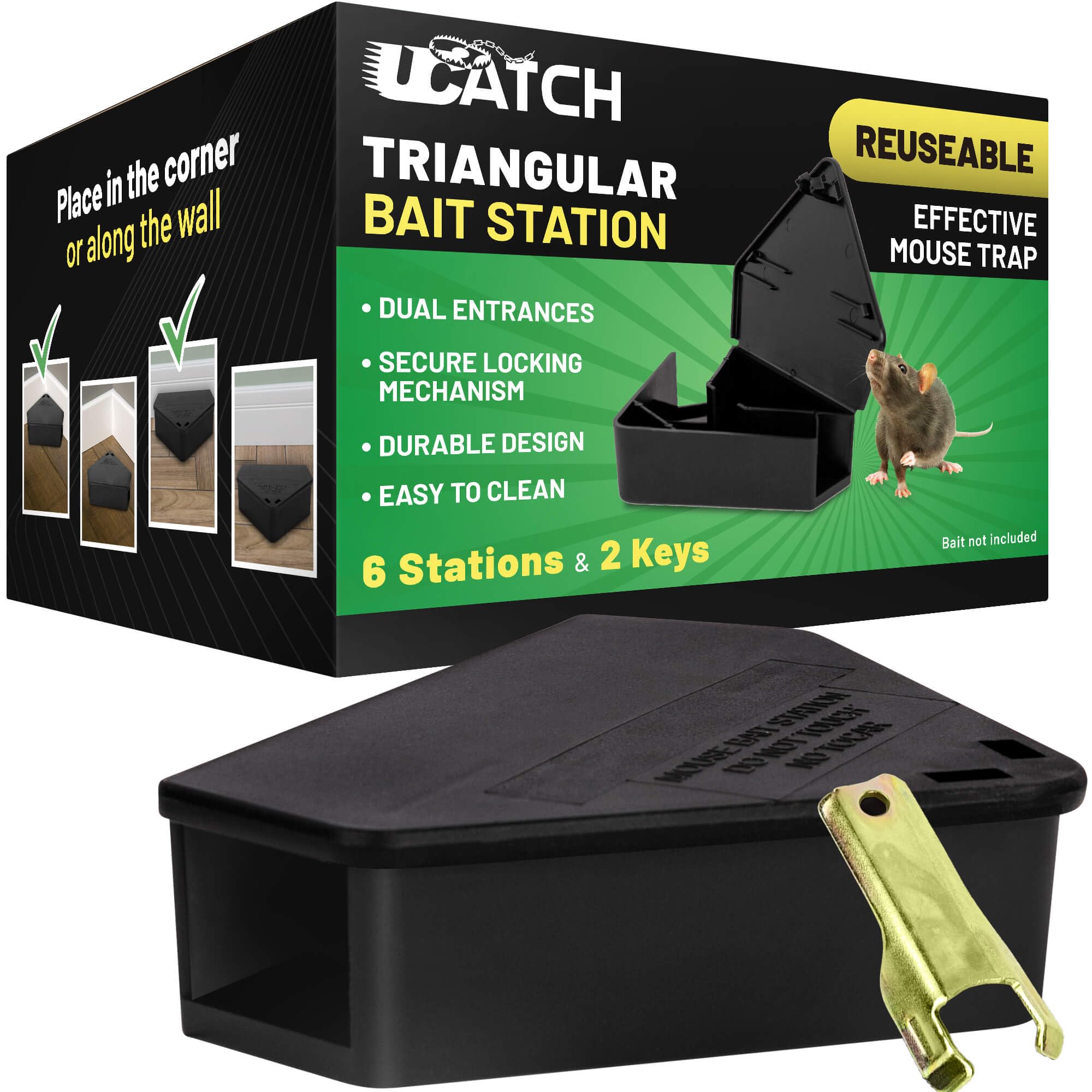 Photo 1 of LockBait Pro Mouse Bait Stations | 6-Pack Mouse Bait Box for Outdoor Use | Mouse Bait Stations with Keys for Indoor and Outdoor Use | Large Station | Ucatch