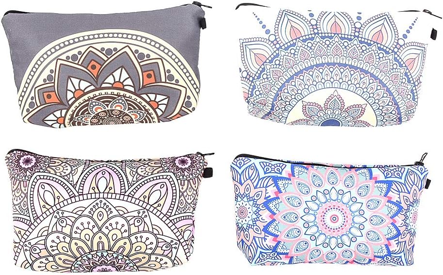 MediaLJia 4 Pieces Cosmetic Bags Waterproof Toiletry Pouch Mandala Flowers Make up Bags with Zipper