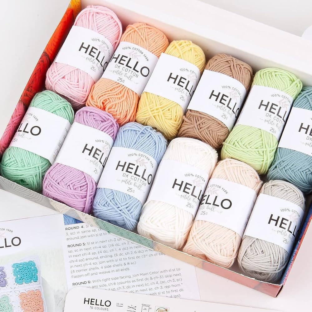 Hello Yarn Hello 100 Percent Cotton Yarn Pack Pastel 12 Balls 25g 62.5m each