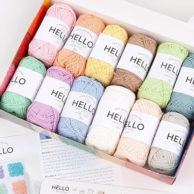 Hello Yarn Hello 100 Percent Cotton Yarn Pack Pastel 12 Balls 25g 62.5m each