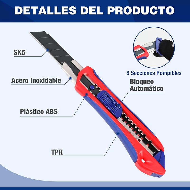 Cúter Profesional, 3 Piezas, con 10 Cuchillas de Recambio