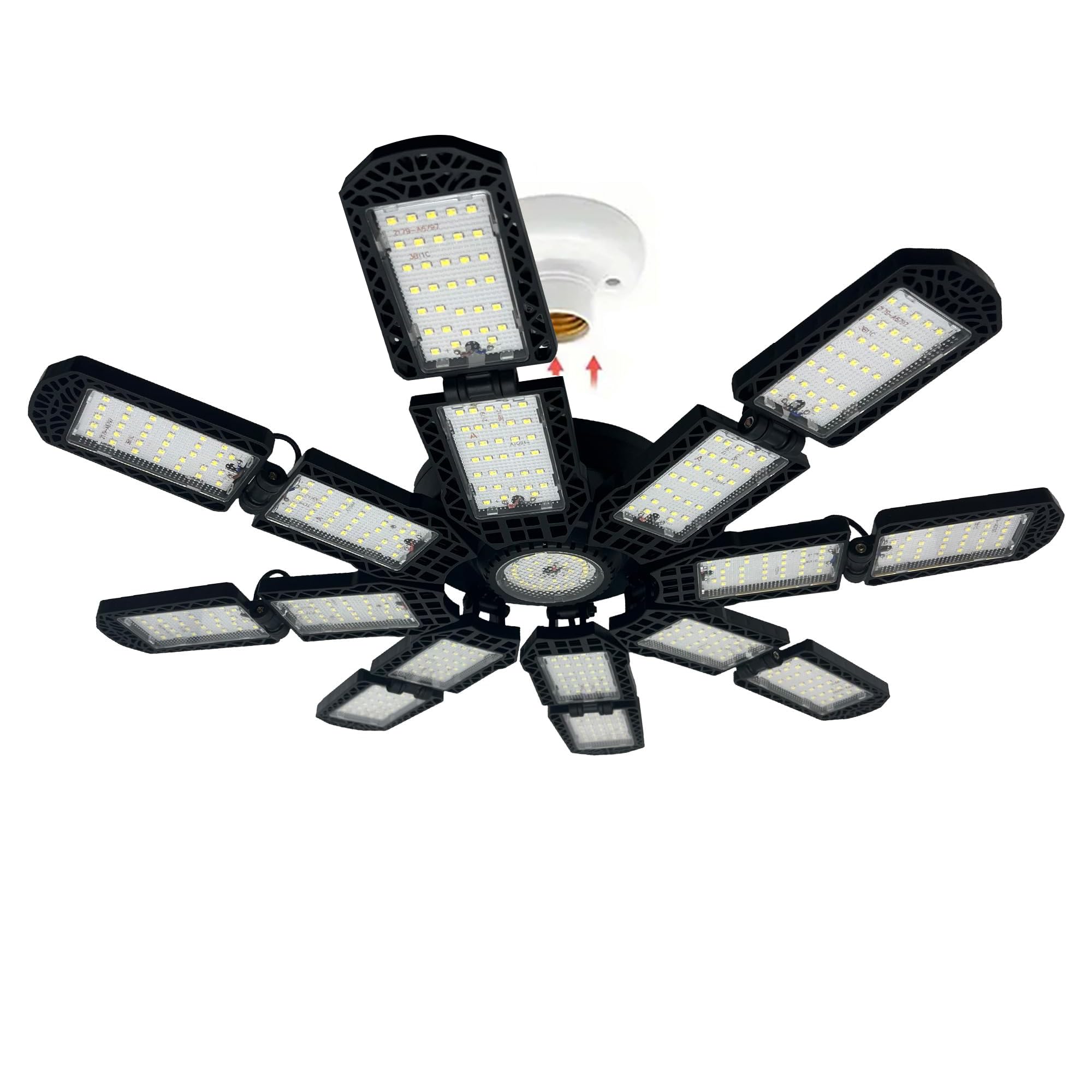 Photo 1 of ***PARTIAL SET - PRICE ADJUSTED***
PINSAI LED Garage Light,Super Bright Screw in E26/E27 Ceiling Shop Work Lamp, 350W 35000 Lumen Deformable Basement Bulb Fixture with 16+1 Adjustable Panels, Lighting for Workshop, Attic