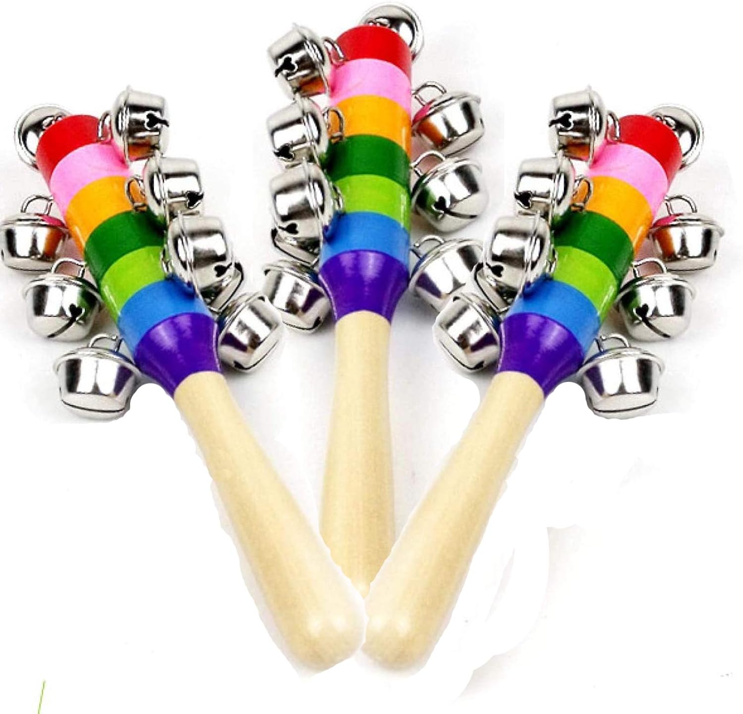 VI AI Hand Sleigh Bells 3pcs 18x5cm Wooden Handle School Desk Ring bell Baby Rattles Percussion