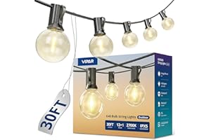 VIPAR Outdoor String Lights, 30FT 13 G40 Bulbs Patio Lights Outdoor Waterproof, Shatterproof Outside Hanging Light Dimmable C