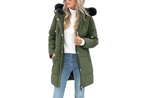 Xukk Women's Winter Jacket - Warm Long Puffer Coat Thicken Fleece Lined Parka Windproof Outerwear with Removable Fur Hood