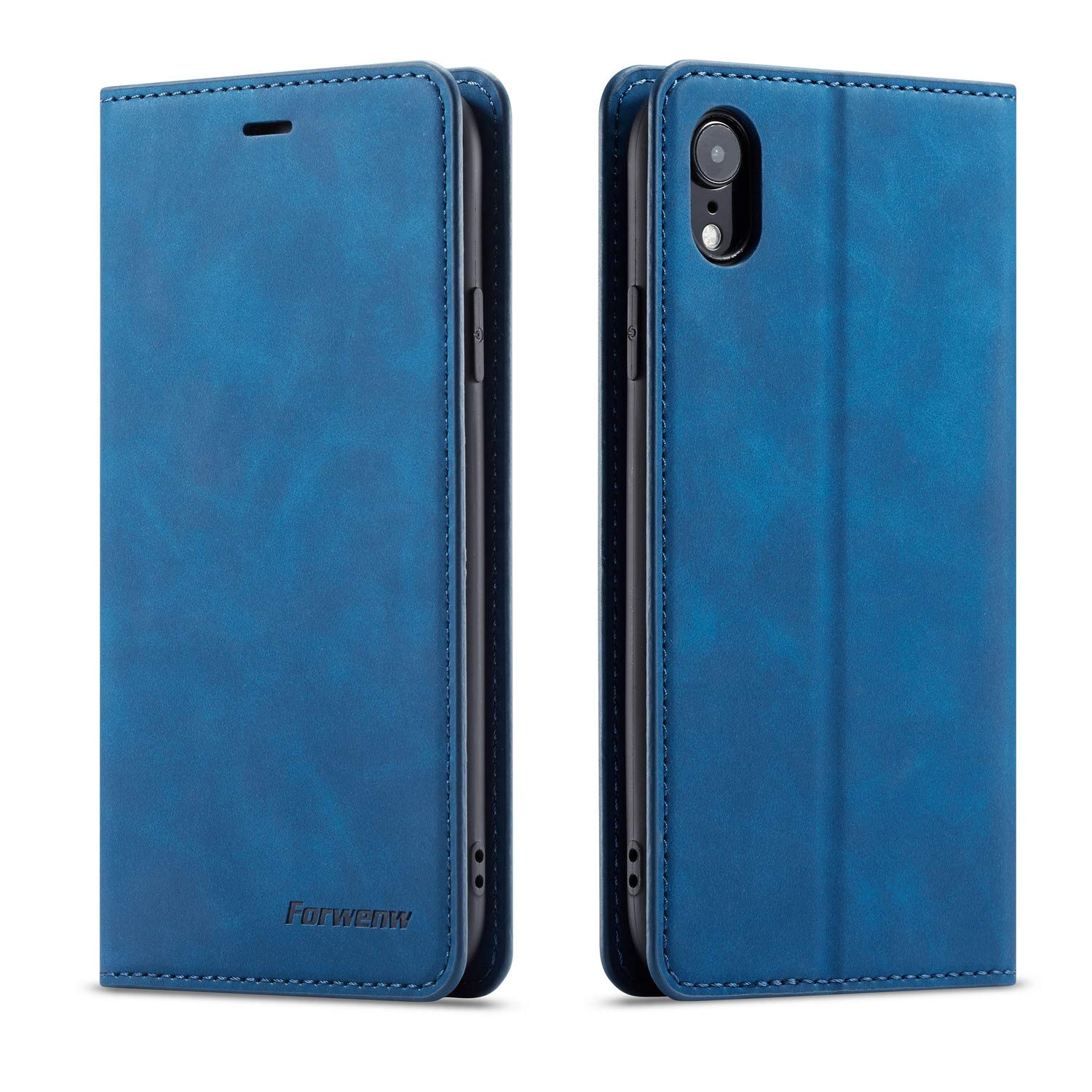 QLTYPRI Case for iPhone XR, Premium PU Leather Cover TPU Bumper with Card Holder Kickstand Hidden Magnetic Adsorption Flip Wallet Case Cover for iPhone XR - Blue — image 1