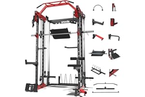 SNODE ALL10 Smith Machine for Home Gym, Power Rack with Cable Crossover, Squat Rack with Leg Press and Advanced LAT Pull-Down, 2000LB Weight Capacity