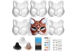 6PCS Cat Mask with Eye Mesh Fur Beard and Gem Stickers,Cat Mask DIY Set, Costume for Masquerade,Halloween,Cosplay Parties