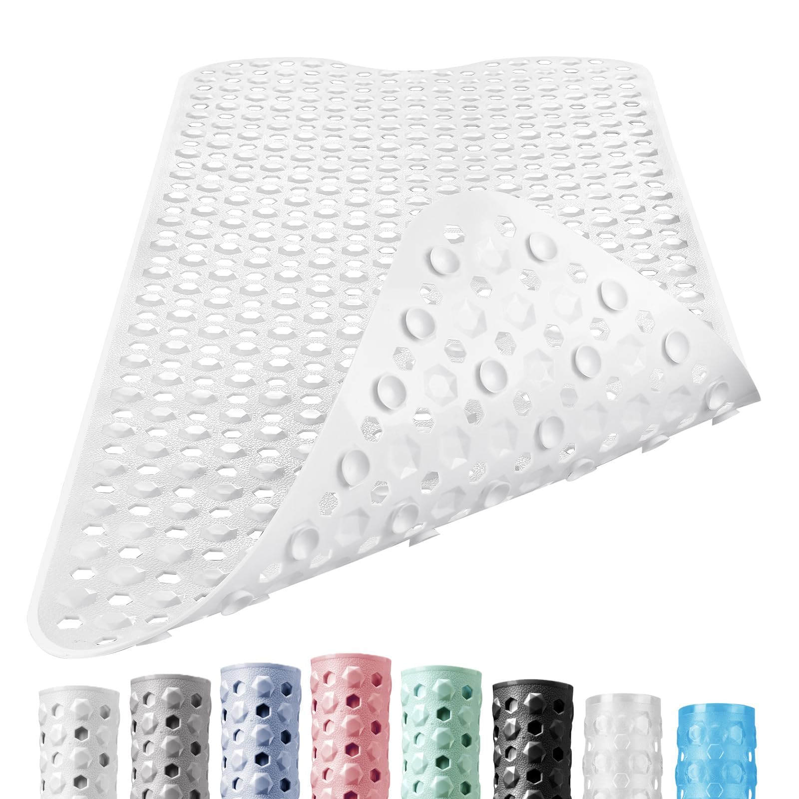 DOPROP Luxury White Bathroom Accessories Bathtub Mat for Inside Extra Long Anti Non Slip Bath Shower Mat for Elderly Children Premium Vinyl Shower Mats Rugs Runners with Strong Suction Cups,100x40CM