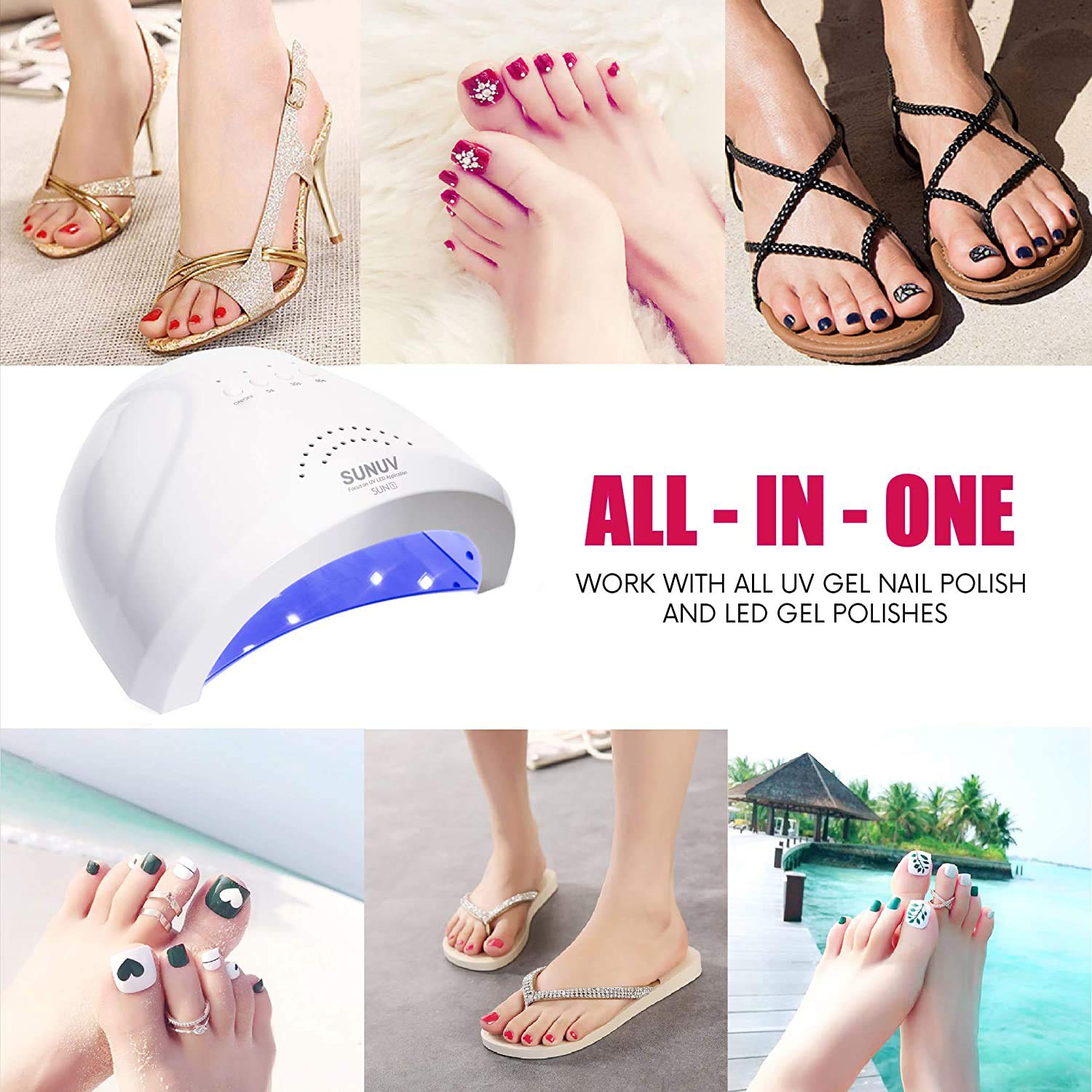 UV LED Nail Lamp, SUNUV Gel Nail Light for Nail Polish 48W UV Dryer with 3 Timers SUNone : Beauty
