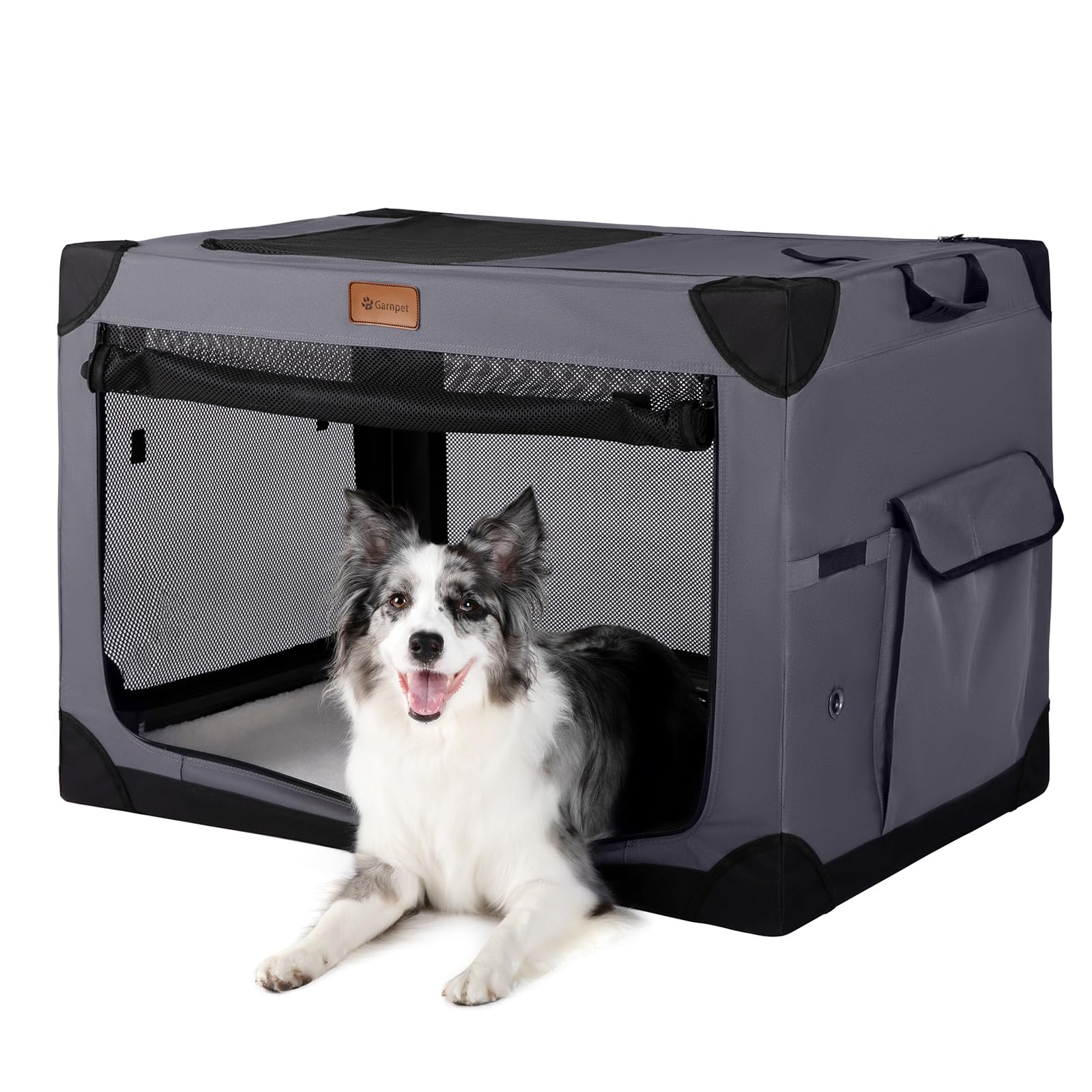 View of Garnpet Soft Dog Crate for Large Dogs, 4-Door Foldable Collapsible Dog ...