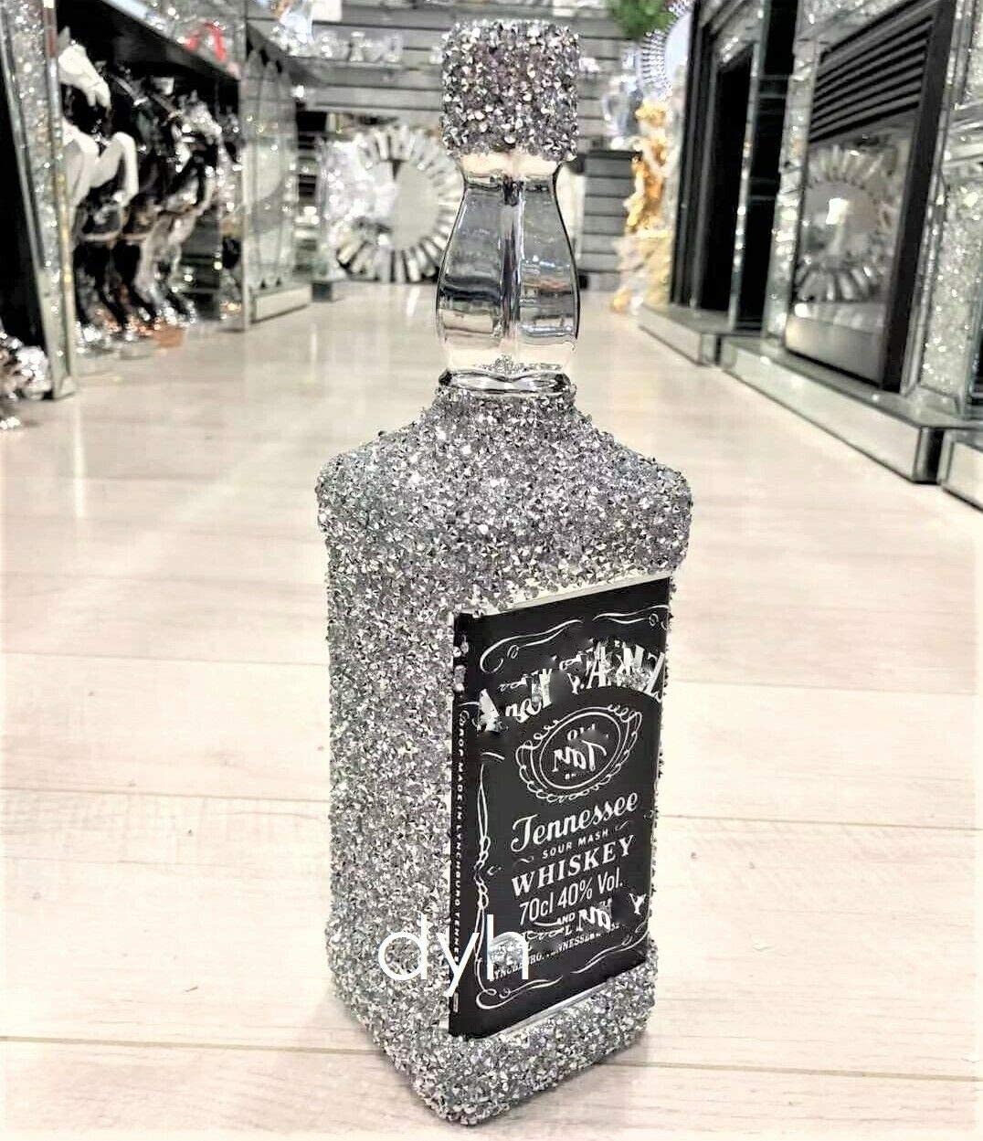 CRYSTAL CROWN Dazzling Elegance Romany Crushed Diamond Silver Sparkle Bottle Ornament Glittering Figurine And Heart Shelf Sitter For A Luxurious Home Decoration