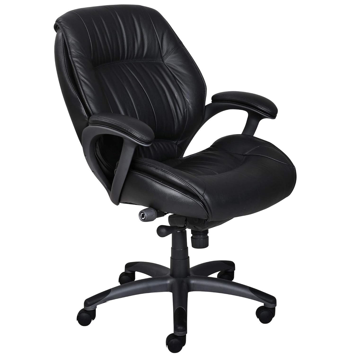 Mayline Ulmgrblk Ultimo 100 Mid Back Leather Task Chair With Arms Black Leather