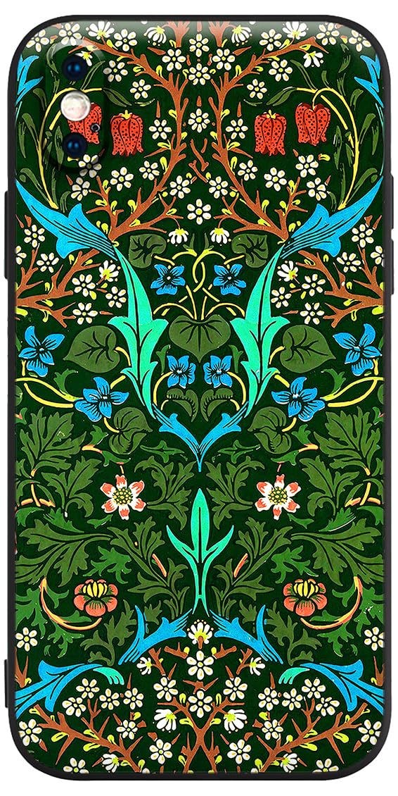 Berkin Arts Compatible with iPhone X Case/iPhone XS Premium Silicone Case Patterned Design Cute Green Flower Elegant Shock Absorption Soft Come with Screen Protector (William Morris-Prunellier) — image 1