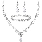 BriLove Gorgeous Wedding Jewelry Set for Women Bridal Cubic Zirconia Marquise Teardrop Leaf Cluster Y-Necklace Dangle Earrings Link Bracelet