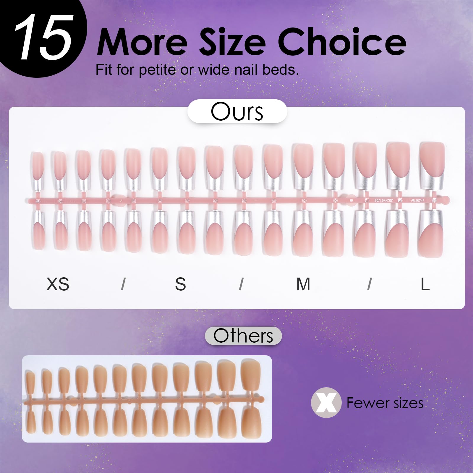 Canvalite Chrome French Tip Press on Nails - Pre-Colored Quick and Easy Press on Nails Long Square Fake Nails with Designs DIY Gel Nail Tips 150Pcs, Silver - Image 8