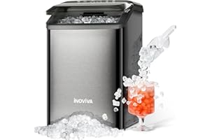 inoviva Nugget Ice Maker Countertop, 40lbs/24H Soft Chewable Pellet Ice Machine with Self-Cleaning, Sonic Ice Maker for Home Kitchen, Office - Black Stainless