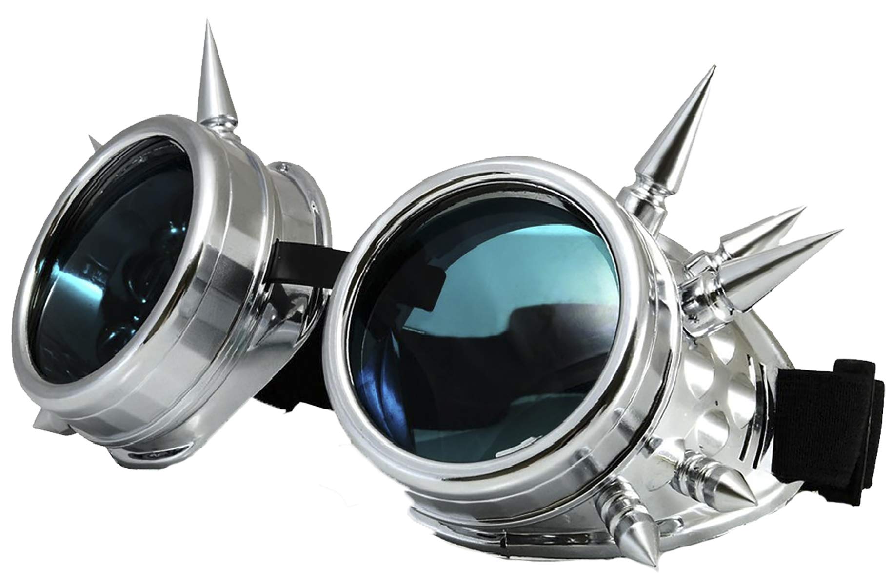 4sold Modern Fashion Cyber Goggles Black With Cyber Spikes Steam Punk Rave Goth like Sunglasses Includes FREE set Lense Design Inserts and 3 lenses black. clear and brown (Silver)