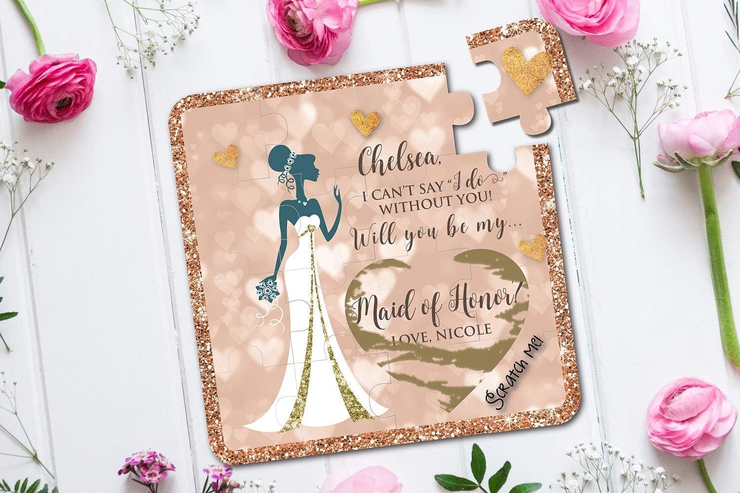 Bridesmaid Scratch off Puzzle Invitation. Will You Be My Bridesmaid Puzzle. Wedding party Invitation