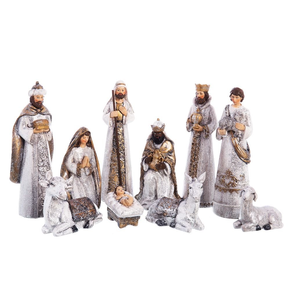 Belén de navidad moderno blanco de resina para la entrada Christmas Lola