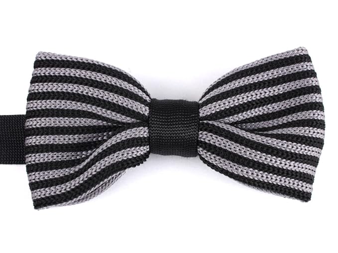 Dha1 Fashion Knit Clip On Bow Tie Black And Grey Stripe Amazon In Clothing Accessories