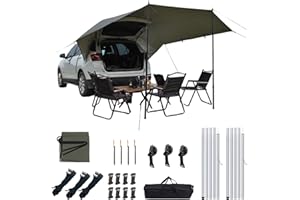 Tshiwort Car Awning Camping Tailgate Tent for SUV with Adjustable Poles, Ropes & Stakes, 19-Point Waterproof Car Side Awning,
