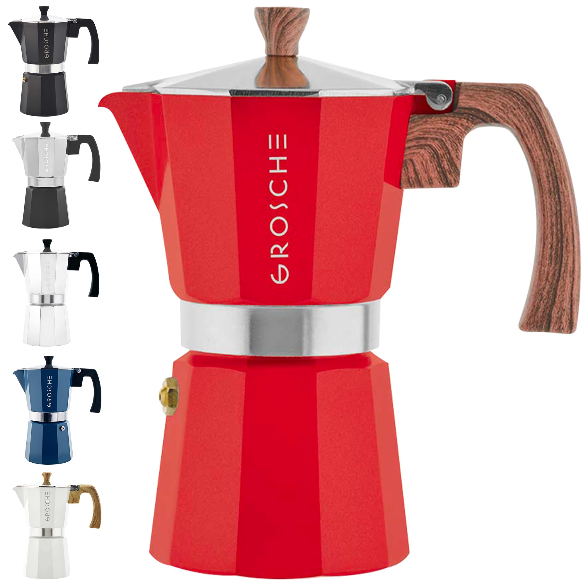 GROSCHE Milano Moka Stovetop Espresso Coffee Maker (9 Cup / 450 ml, Red)